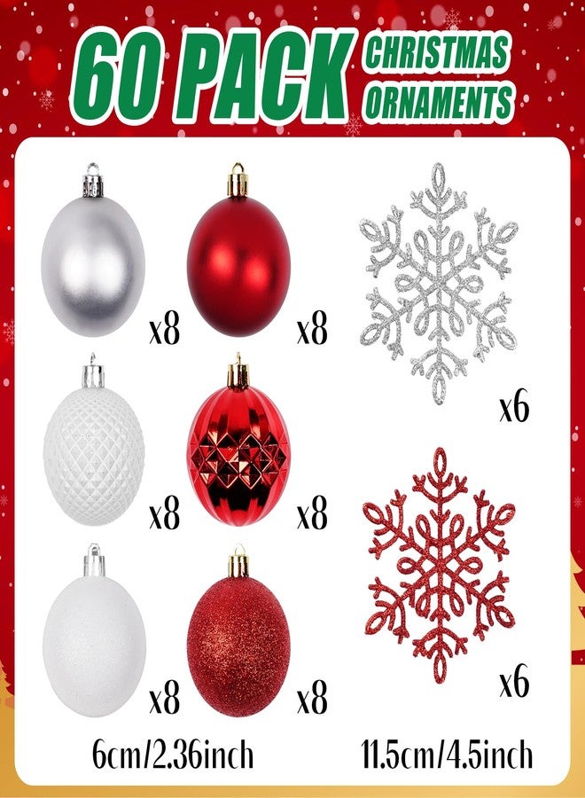 FullMeet Christmas Tree Decorations Ornament Set, 60ct 2.36 Inches Red and White Shatterproof Christmas Ball Ornaments, Hanging Ball for Xmas Holiday Wedding Party Decor - Image 2